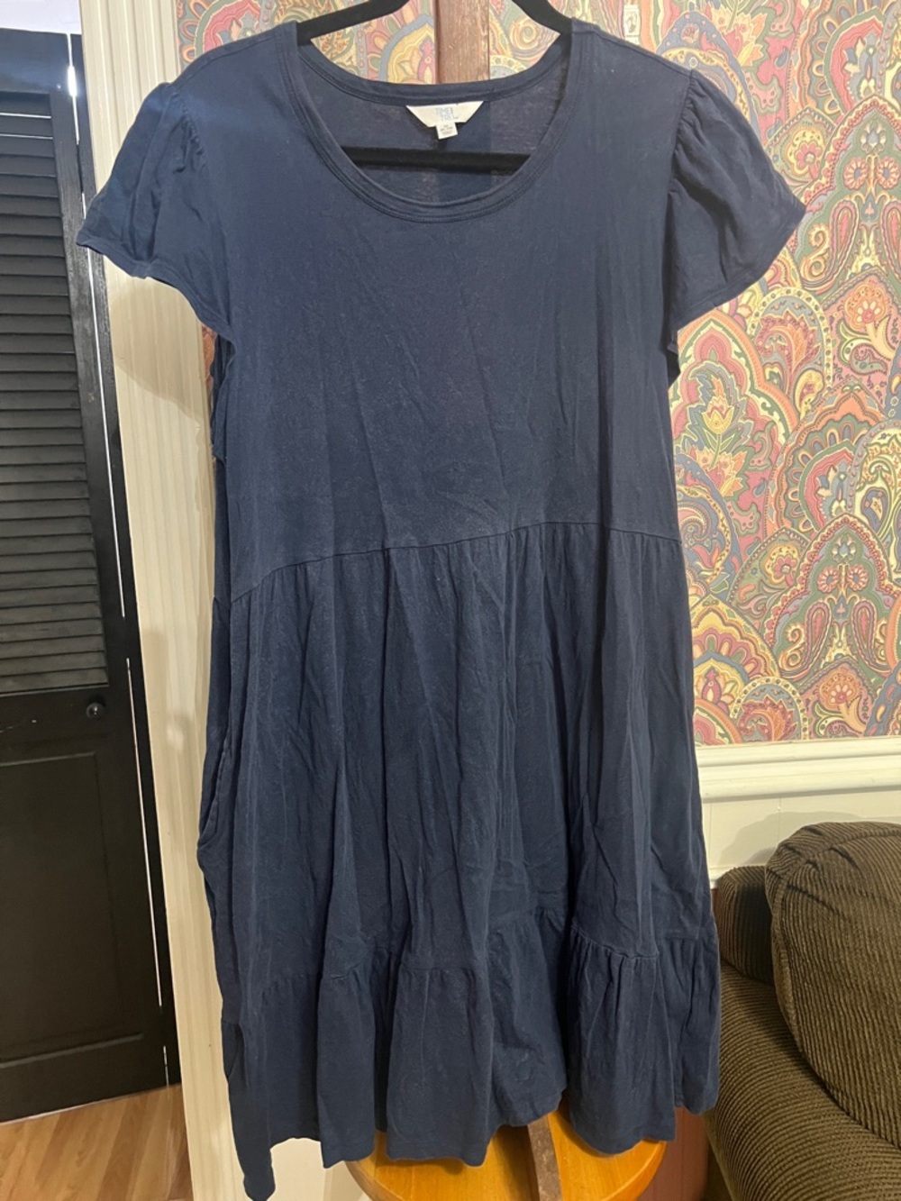 Time and Tru Navy Short Sleeve Tiered Dress with pockets